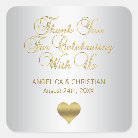 Elegant Zilver & Goud Dank u Huwelijkszegels Vierkante Sticker (Voorkant)