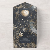 Elegant Zilver Goud Hemels Huwelijk All In One Uitnodiging (Buitenkant)