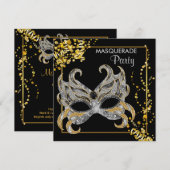 Elegant Zilver Goud Masquerade Feest Kaart (Voorkant / Achterkant)