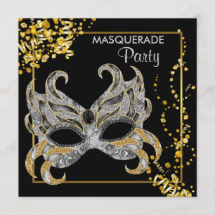 Elegant Zilver Goud Masquerade Feest Kaart