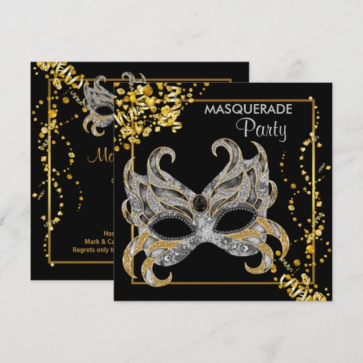 Elegant Zilver Gouden Maskerade Party Kaart (Voorkant / Achterkant)