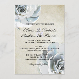 Elegant Zilver Grijs Blauw Succulent Vintage Bruil Kaart