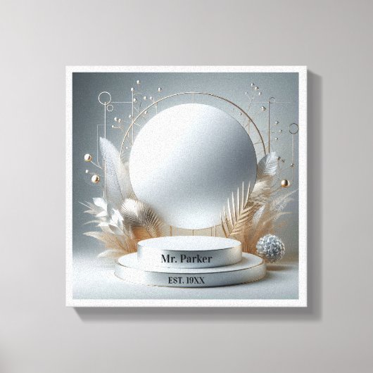 Elegant Zilver Grijs Bloemen Podium Modern Script Canvas Afdruk (Voorkant)