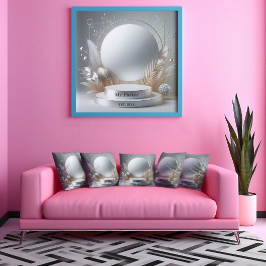 Elegant Zilver Grijs Bloemen Podium Modern Script Canvas Afdruk