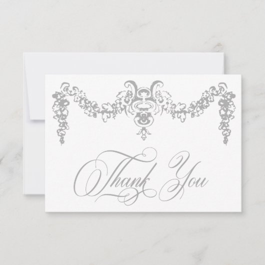Elegant Zilver Grijs Chinoiserie Cherub bruiloft Bedankkaart (Voorkant)