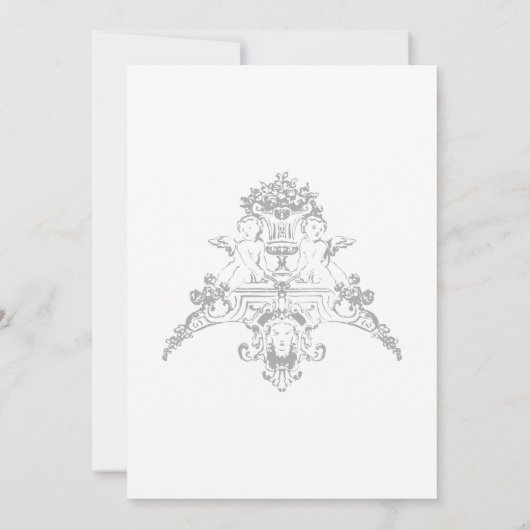 Elegant Zilver Grijs Chinoiserie Cherub bruiloft Kaart (Achterkant)