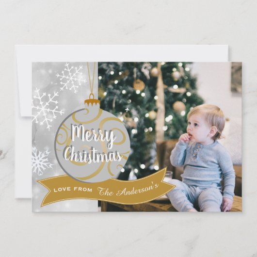 Elegant Zilver Grijs Goud Bauble Foto Kerstmis Feestdagenkaart (Voorkant)