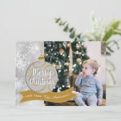 Elegant Zilver Grijs Goud Bauble Foto Kerstmis Feestdagenkaart (Staand voorkant)