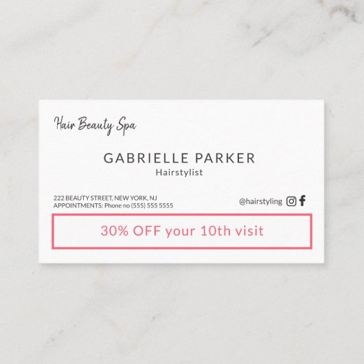 Elegant zilver grijs lederen look haar salon punch klantenkaartje (Achterkant)