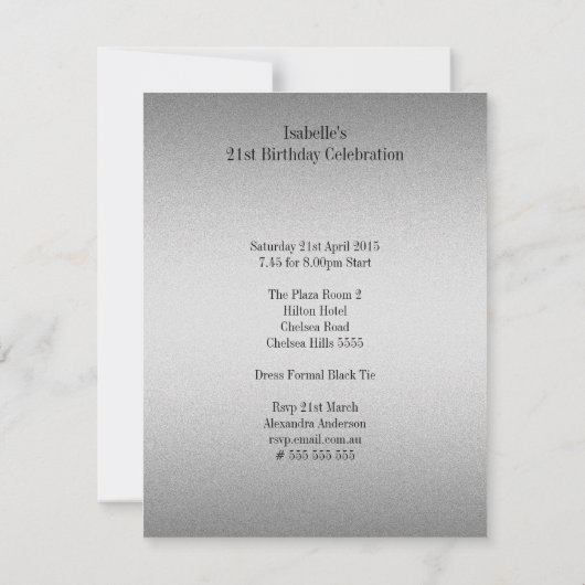 Elegant Zilver Grijs Metaal Zwart 21e Verjaardag Kaart (Achterkant)