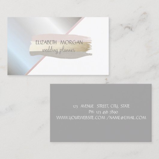 Elegant zilver, grijs, roze Folie penseelstreek Visitekaartje (Voorkant / Achterkant)