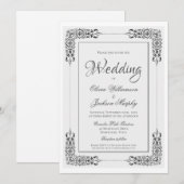 Elegant  Zilver Grijze en Witte Lace Wedding Kaart (Voorkant / Achterkant)