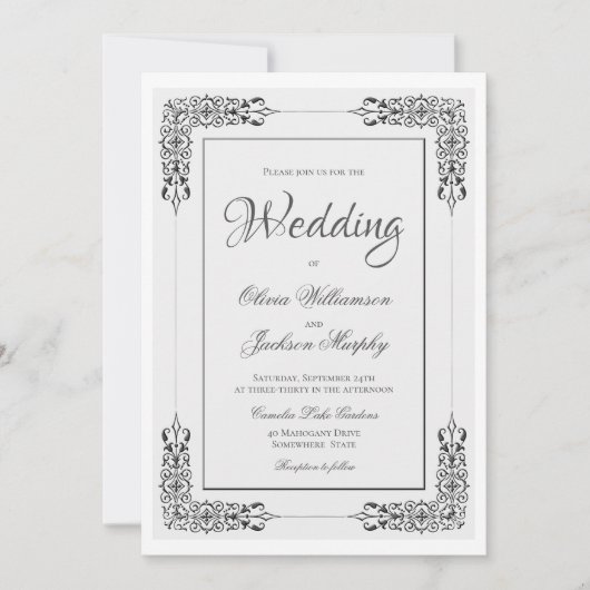 Elegant  Zilver Grijze en Witte Lace Wedding Kaart (Voorkant)