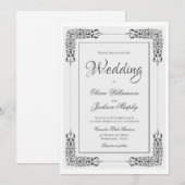 Elegant  Zilver Grijze en Witte Lace Wedding Kaart (Voorkant / Achterkant)