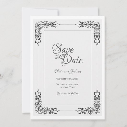 Elegant  Zilver Grijze Lace Border Wedding Save The Date (Voorkant)