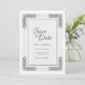 Elegant  Zilver Grijze Lace Border Wedding Save The Date (Staand voorkant)