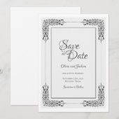 Elegant  Zilver Grijze Lace Border Wedding Save The Date (Voorkant / Achterkant)