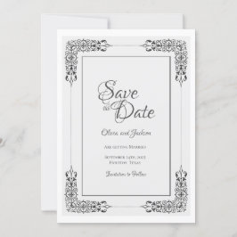 Elegant  Zilver Grijze Lace Border Wedding Save The Date