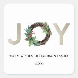 ELEGANT ZILVER HOLLY BERRY JOY KRANS KERSTMIS VIERKANTE STICKER