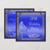 Elegant Zilver Ingelijste Blauwe Stiletto 50ste Ve Kaart (Voorkant / Achterkant)
