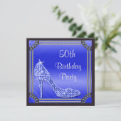 Elegant Zilver Ingelijste Blauwe Stiletto 50ste Ve Kaart (Staand voorkant)