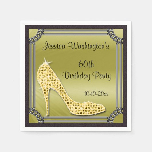 Elegant Zilver Ingelijste Stiletto Goud 60ste Verj Servet (Voorkant)