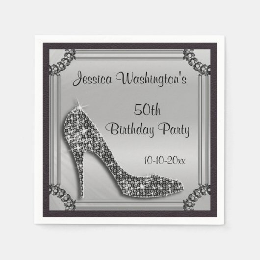 Elegant Zilver Ingelijste Zwarte Stiletto 50ste Ve Servet (Voorkant)