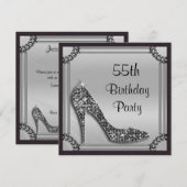 Elegant Zilver Ingelijste Zwarte Stiletto 55ste Ve Kaart (Voorkant / Achterkant)
