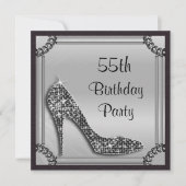 Elegant Zilver Ingelijste Zwarte Stiletto 55ste Ve Kaart (Voorkant)