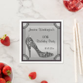 Elegant Zilver Ingelijste Zwarte Stiletto 60ste Ve Servetten (Insitu)