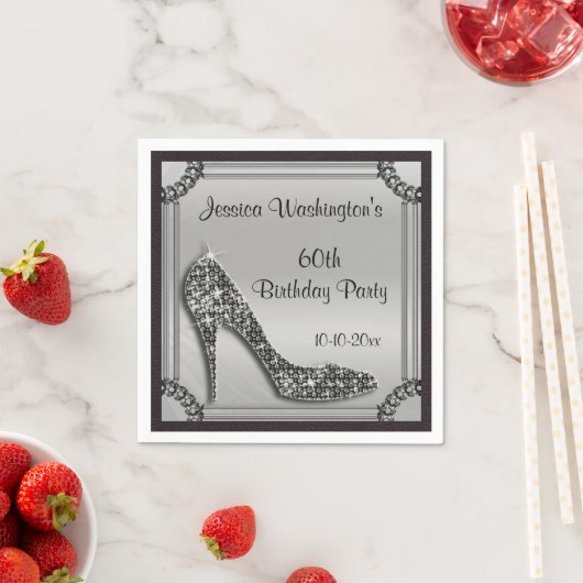 Elegant Zilver Ingelijste Zwarte Stiletto 60ste Ve Servetten (Insitu)