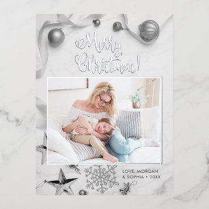 Elegant Zilver Kerstmis, Foto, Bericht Folie Feestdagen Briefkaart
