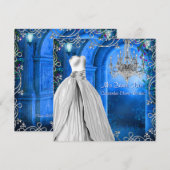 Elegant Zilver Koninklijke Marine Blauwe Quinceane Kaart (Voorkant / Achterkant)