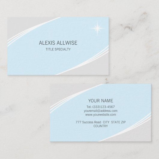 Elegant zilver, licht turquoise blauw & wit visitekaartje (Voorkant / Achterkant)