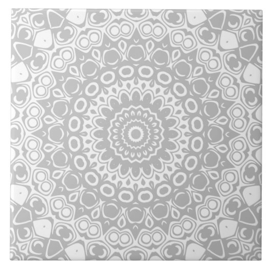 Elegant Zilver Mandala Patroon Tegeltje (Voorkant)