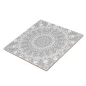 Elegant Zilver Mandala Patroon Tegeltje (Zijkant)