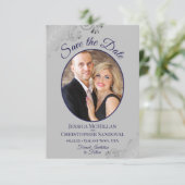 Elegant Zilver & Marine Blauw op Grijze Fotobruilo Save The Date (Staand voorkant)