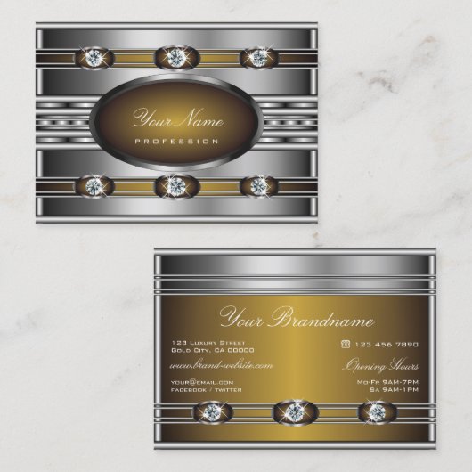 Elegant zilver met bruine kleuren Faux Strass Visitekaartje (Voorkant / Achterkant)