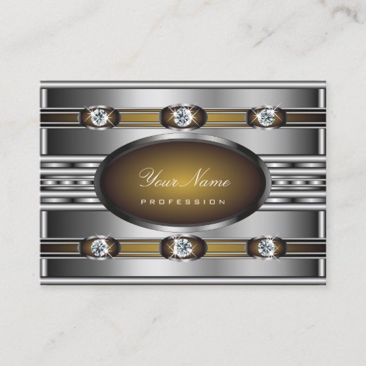 Elegant zilver met bruine kleuren Faux Strass Visitekaartje (Voorkant)