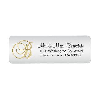 Elegant ZILVER Monogram Letter B Retouradres Etiket