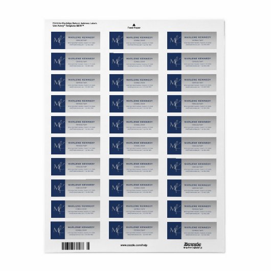 Elegant zilver monogram Navy blauwe retouradres L Etiket (Full Sheet)