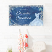 Elegant Zilver Navy Kerstsneeuwvlok XV Años Spandoek (Insitu)