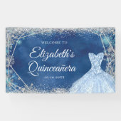 Elegant Zilver Navy Kerstsneeuwvlok XV Años Spandoek (Horizontaal)