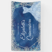 Elegant Zilver Navy Kerstsneeuwvlok XV Años Spandoek (Verticaal)