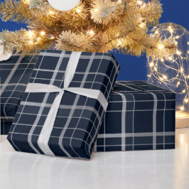 Elegant Zilver Navy Luxe Grid Staal Plaid Patroon Cadeaupapier