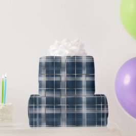 Elegant Zilver Navy Luxe Grid Staal Schotse Ruit P Cadeaupapier