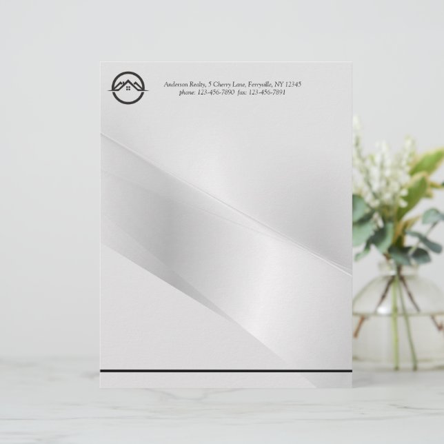 Elegant Zilver Onroerend Goed Briefhoofd (Staand voorkant)