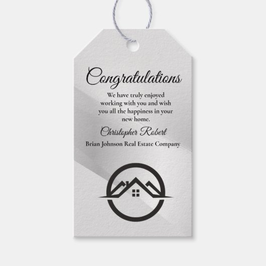 Elegant Zilver Onroerend Goed Cadeaulabel (Voorkant)