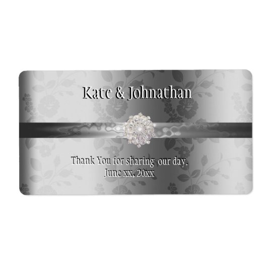 Elegant Zilver, Op Maat Gemaakte Trouw Wijn Etiket (Voorkant)