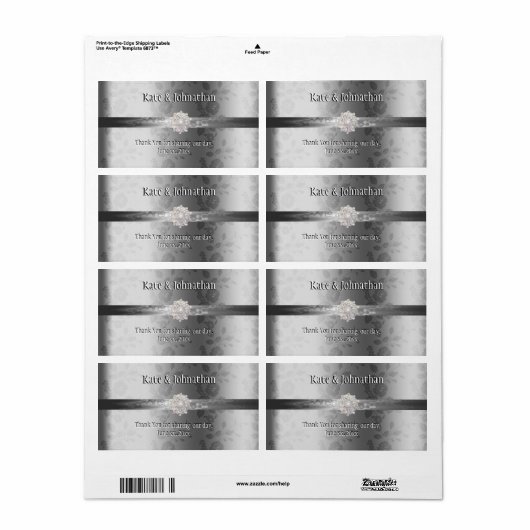 Elegant Zilver, Op Maat Gemaakte Trouw Wijn Etiket (Full Sheet)